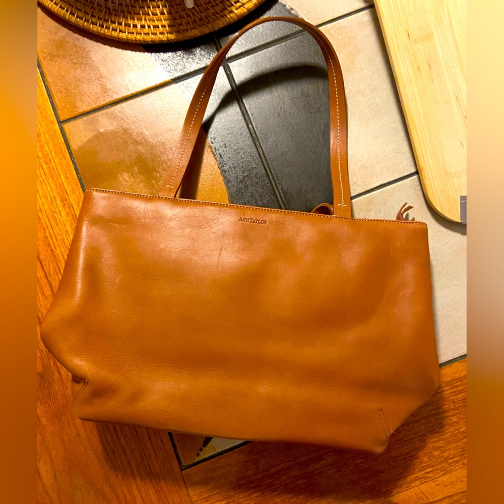 New Camel Colored Leather Ann Taylor Purse Small Tote Bag